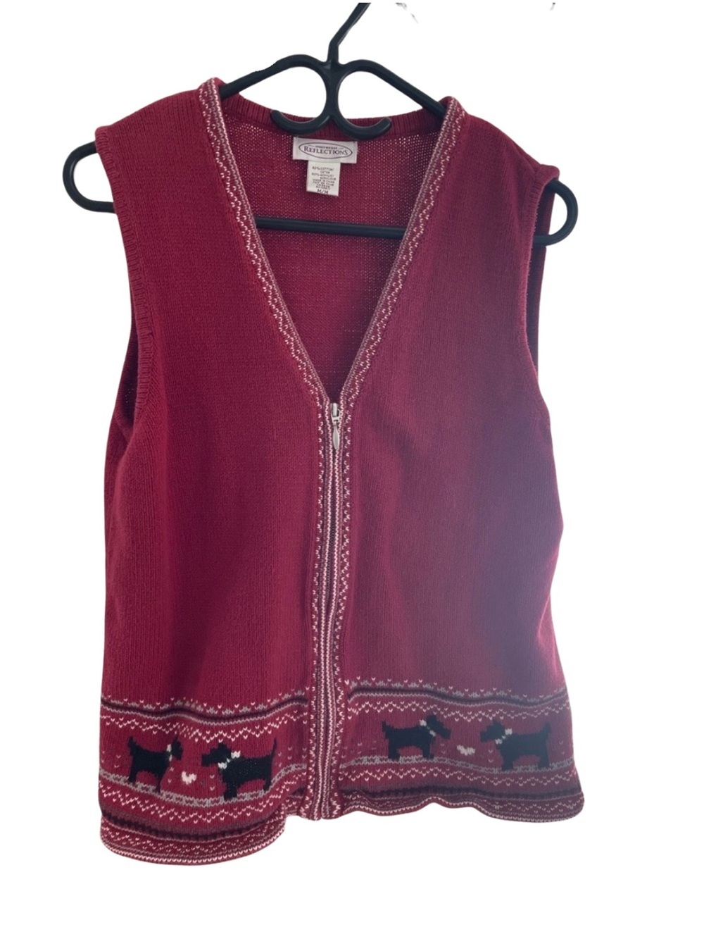 Northern Reflections Red Knit Sweater Vest with Zip Detail Yorkie Heart Print